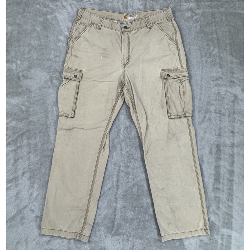 Carhartt Pants Mens 38x32 Tan Khaki Rugged Cargo Duck Canvas Distressed Relaxed